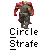 Pixelated red and gray figures in various combat poses with text "Circle Strafe" below each, on a solid light gray background.