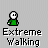Pixelated green figure with white head and black eyes, holding a soccer ball on gray background; text 'Extreme Walking' below each instance.
