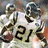 Pixelated image of a football player in white uniform with number 21, overlaid with yellow text boxes containing blue capital letters.