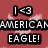 Red background with pink eagle silhouettes and black text reading 'I <3 AMERICAN EAGLE!' in pixelated font.