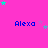 A static image with a bright pink background featuring multiple instances of the name "Alexa" in blue text, surrounded by scattered stars in cyan and purple hues.