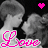 A 48x48 pixel animated contact sheet showing two sequential frames of a grayscale cartoon character with pink text and heart symbol, displayed on a black background.