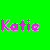 Green background with three instances of the name 'Katie' in pink and blue pixelated text, one gray square visible.