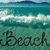 Animated beach scene with turquoise water, white waves, and the word 'Beach' in dark cursive text over a greenish background.