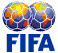 Two pixelated soccer balls with a gradient of blue, orange, and yellow hues sit above bold blue text reading "FIFA" on a white background.