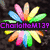 Colorful flower-shaped icon with radiating petals in pink, blue, green, yellow, and orange on dark background, overlaid with purple text.