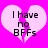 Two identical heart-shaped icons with text 'I have no BFFs' on a bright pink background, each featuring pixelated edges and a central vertical split.