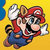 Pixelated character with red cap, blue overalls, white gloves, and mustache against yellow background with blue corner.