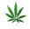 Pixelated green cannabis leaf with light accents on left, yellow smiley face icon with black features and green stem-like extensions on right against gray background.