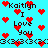 Pixelated blue background with red hearts and repeated text "Kaitlyn I Love You" in black block letters, arranged in a pattern