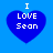Four blue heart-shaped icons with white text "I LOVE Sean" on a solid light blue background, each displaying slight variations in pixelation and alignment.