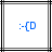 Blue pixelated emoticon :-( with three dots above the colon on white background, framed by black and gray lines.