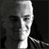 Black-and-white animated sequence showing a person with short white hair in various poses including smiling, waving, embracing, and looking down.