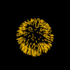 A contact sheet of 19 animated firework frames arranged in a 5x4 grid with one additional frame, showing color variations from yellow to blue and size changes from large explosions to small dots against black backgrounds.