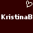 Dark red background with a pixelated white heart symbol above repeated text reading "KristinaB KristinaB" in blocky, low-resolution font.
