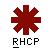Red asterisk-shaped icon with 'RHCP' text below, showing sequential animation of a group of people appearing and growing larger within the center.