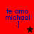 Red background with blue text 'te amo michael :]' and star symbols in four quadrants, two black stars and two brown stars.