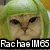 Pixelated green-haired figure with brown nose and black eyes, displaying two distinct mouth expressions beneath text reading "RachaelIM65".