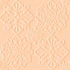 A static pattern of repeating geometric floral motifs in light peach tones on a matching background.