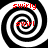 Four identical black-and-white spiral patterns arranged in a , each with red text reading "swirly" at the top and "swirl" at the bottom
