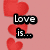 Pixelated text on a pink background with red heart shapes, displaying phrases about love and trust.