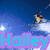 Pixelated image of a person on a jet ski under blue sky with sun, overlaid text "Hailey" in cyan and purple.