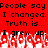Red background with black pixelated text repeating phrases and white-red pixelated shapes at the bottom.