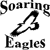 Black and white pixelated icon with 'Soaring' text above a stylized eagle graphic and 'Eagles' text below it.