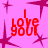 A static contact sheet of a 48x48 pixel animated buddy icon featuring red text "I love you" on a pink background with magenta starbursts, displayed in a 2x2 grid layout with gray transparency blocks.