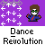 Pixelated character with brown afro, green eyes, blue outfit with red accents stands against changing background patterns and text.