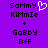 Purple background with black pixelated text reading "Sammy, Kimmie + Gabby BFF" and a white heart symbol replacing the comma after Sammy.
