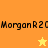 Pixelated text 'MorganR2C' repeats across a of orange and yellow , with two star icons in the lower-left corner