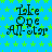 Blue background with green stars, repeated text 'Take One All-star' in black pixelated font across the