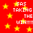 Red background with yellow stars and repeated white text reading "SAS TAKING THE WIN!!!!!" in pixelated font.