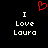 Black background with white text reading "I Love Laura" in two identical vertical , each topped by a red pixelated heart symbol