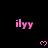 Pink pixelated text 'ilyy' and small pink heart icons arranged in a on black background with gray corner overlay