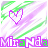 Pixelated icon with diagonal green and purple stripes, a pink heart outline at top-left, and 'Miranda' text in mixed purple and green letters below.