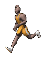 A 4x4 contact sheet of a single animated character running in yellow athletic wear across 16 sampled frames.