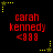 Red text 'carah kennedy' with '<888' below on black background, surrounded by yellow star-shaped corner elements with dotted lines.