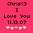 Pixelated text on bright pink background with heart symbols, showing two states of animation where the third and fourth hearts change color.