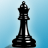 Black chess queen icon with silver accents on a light blue gradient background, rendered in pixelated style.
