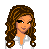 Pixel art contact sheet showing three frames of an animated buddy icon featuring a cartoon woman with brown hair, white shirt, blue skirt, and sandals, plus text and heart symbol.
