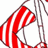 A 48x48 pixel animated contact sheet showing two frames of a buddy icon with red-and-white striped elements on the left and green text reading "Original Icons .com" on the right against a dark background.