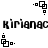 Black and white pixelated icon with repeating geometric shapes above and below blurred text reading 'kirianac' in two horizontal bands.