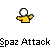 Pixelated yellow figure with white circular head performing sequential arm movements , set against gray background