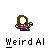 Pixelated character with brown hair and white face wearing multicolored striped shirt against gray background, text below reads 'Weird Al' in blocky font.