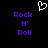 Pixelated white heart symbol above purple text reading "Rock N' Roll" in two identical vertical on black background