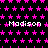 Black background with repeating pink star pattern and white text "Madison" in multiple