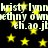 Animated icon with yellow stars on black background, repeating text 'kristy lynn', 'ethny own', and 'eh.ao.jt' in light green pixelated font.