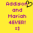 Yellow background with purple text reading 'Addison and Mariah 4EVER!' and '=]' below, featuring a black pixelated heart symbol next to 'Addison' on the left side.